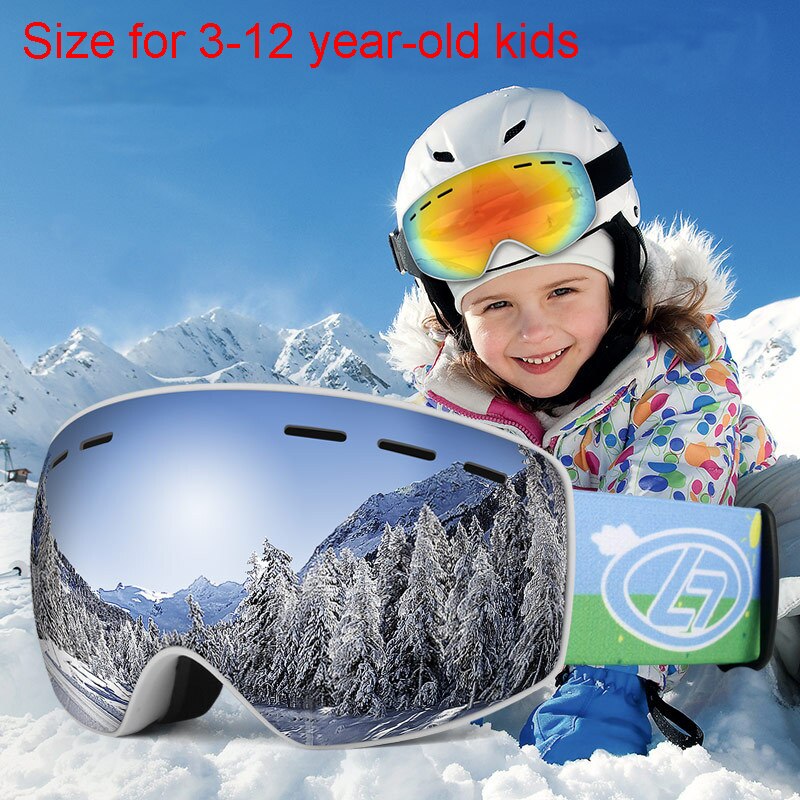 Inverno snowboard óculos de esqui para crianças dupla lente anti nevoeiro máscara à prova vento colorido banhado a grande quadro óculos de esqui crianças
