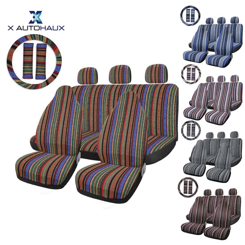 X Autohaux Car Seat Covers Set Baja Saddle Blanket Weave Universal Fit Most Car Seat Protection Steering Wheel Cover Protector