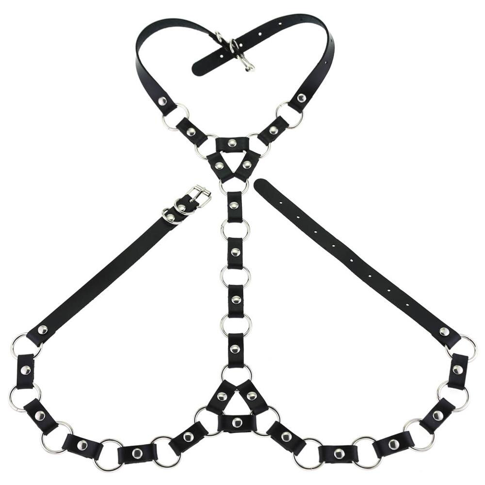 Mode Punk PU Lederen Harnas Body Met O-Ring Choker Bondage Taille Riemen