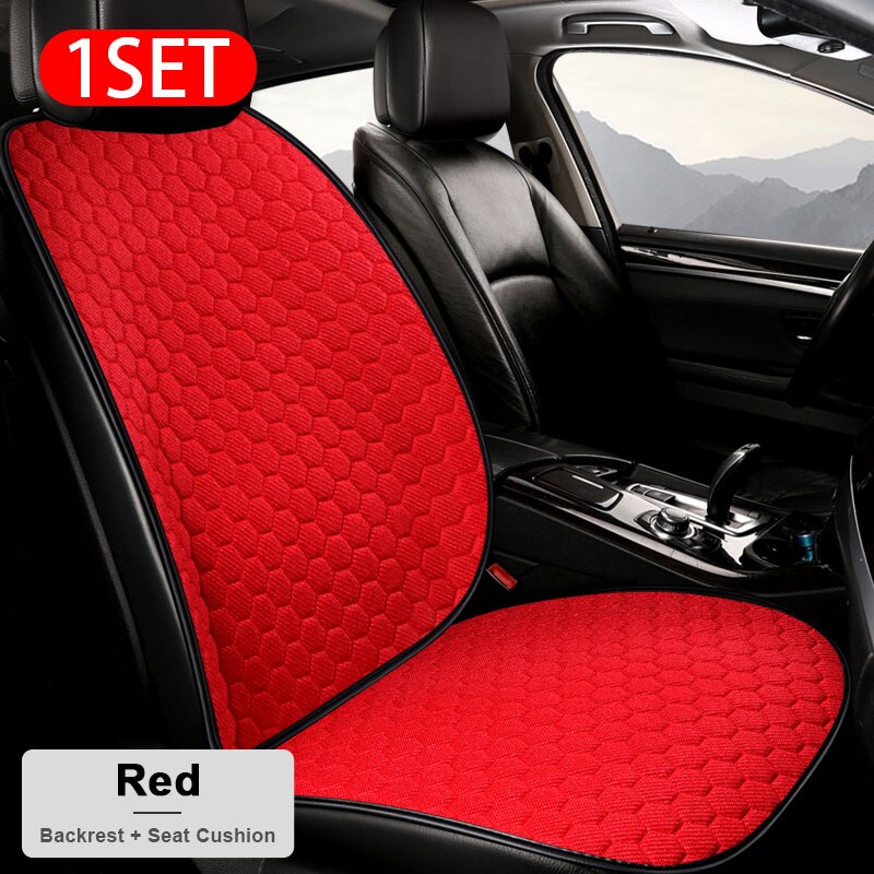Vlas Auto Stoelhoezen Set Ademend Linnen Mildewproof Zitkussens Universele Transpiratie Protector Mat Auto Interieur Accessoires: Front Set Red 1set