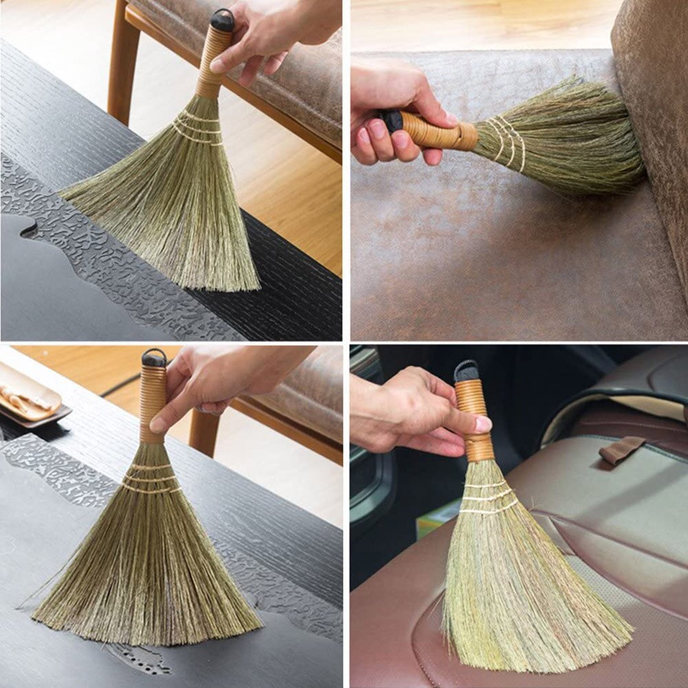 Handmade Broom with Solid Wood Handle Retro Nature No Static Electricity Sweeping Broom Sofa, Car