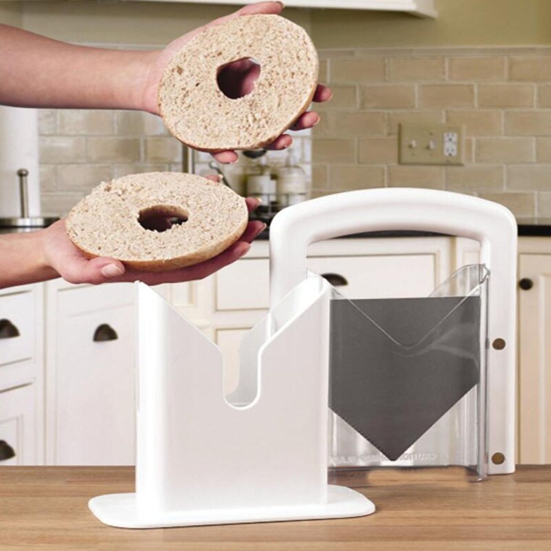 Stainless Steel Bagel Cutter Slicer Guillotine Action Blade Holder Knife Biter Kitchen Tools