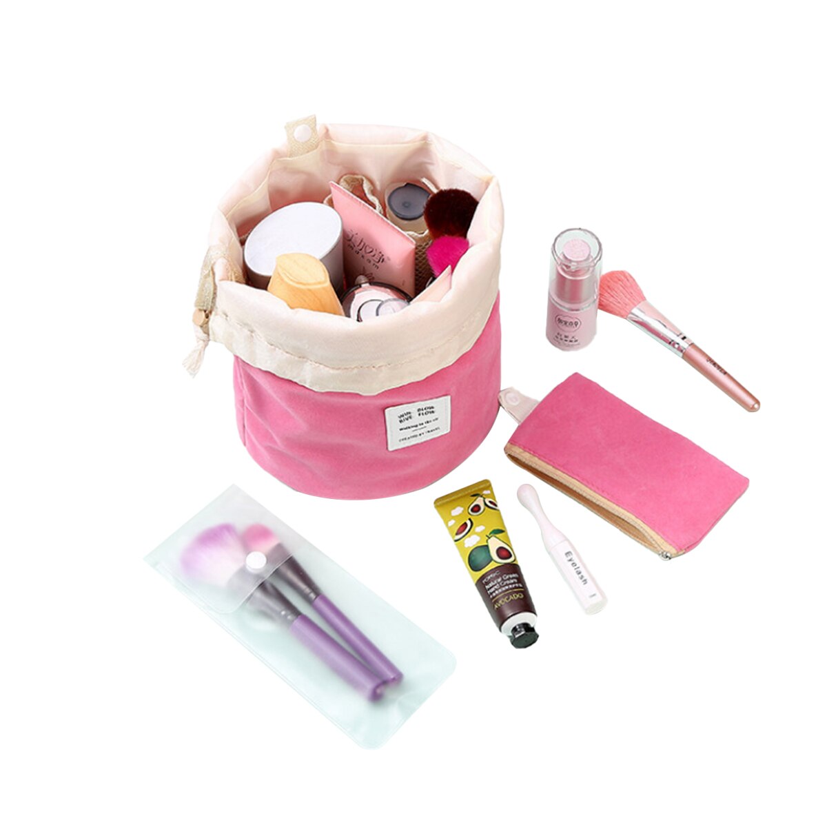 Flannel Cylinder Drawstring Storage Bag Large Capacity Convenient Travel Cosmetics Storage Bag