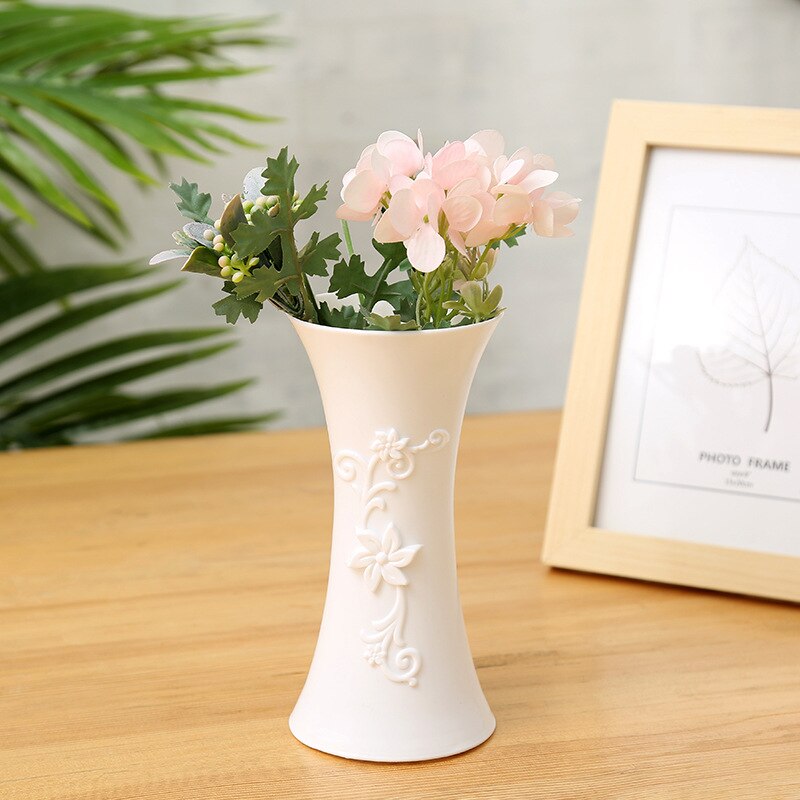 Plastic Vase Home Decoration Accessories Flower Pot Ornaments Simulation Flower Insert Anti-fall European Dry Vase: B-White