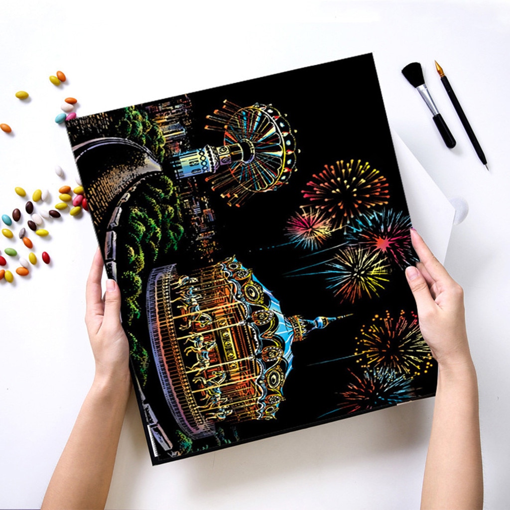 Gold Color Scratch It Adult Scratch Card Magic Pictures Scratch Art Paper Card Graffiti Stencil for Drawing Stick Painting Toy