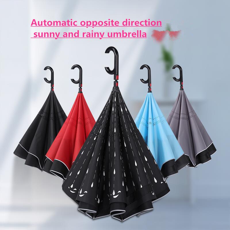 Parapluie inversé Double couche pour femme et homme, à poignée longue, coupe-vent