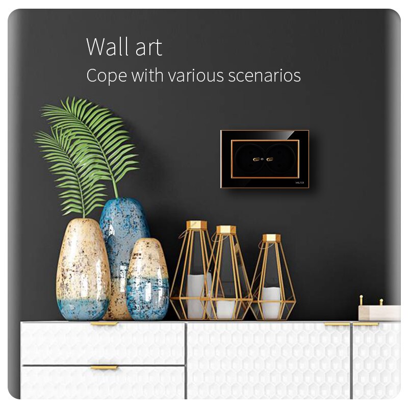 French Standard Power Plug Socke Acrylic With Grounding Black 2 Gang Wall Socket 250V 16A Power Supply Charger