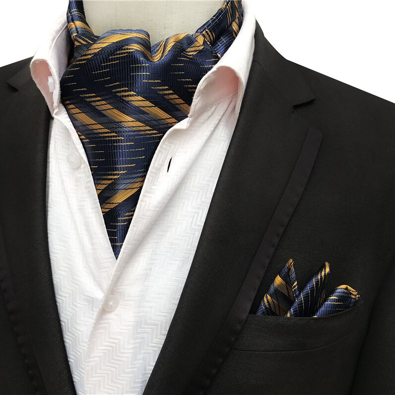 Ensemble Ascot de styliste pour hommes, écharpe rayée, carré de poche, pour fête de mariage,