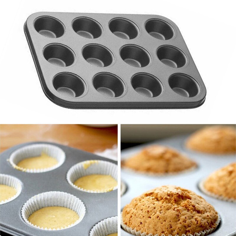 1X Bakvorm Koolstofstaal Vierkante Cupcake Tray Mold Non Stick Muffin Cookie Bakvorm Pan