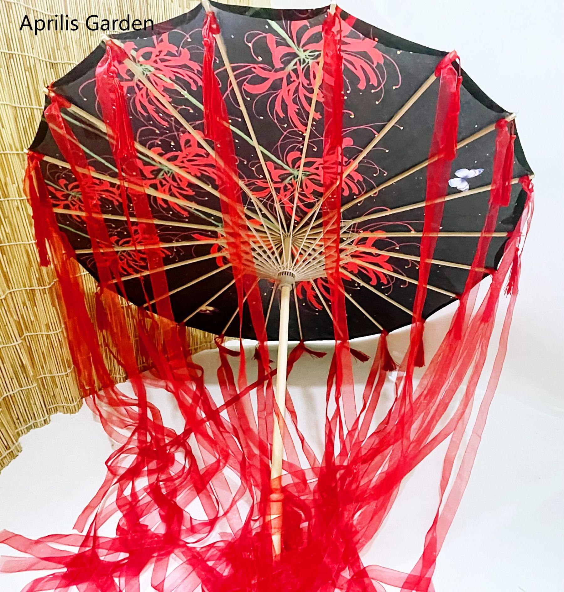 Paraguas de papel de aceite antiguo con flor roja de 82cm, Paraguas Cheongsam de boda china a prueba de lluvia, Guarda Chuva Şemsiye, Sombrilla japonesa: Borgoña