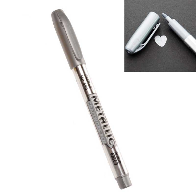 Metal tuschpenne guld sølv 1.5mm permanente maling penne til glas metal stof markører penne håndværk pen kunst maleri: 1 stk sølv