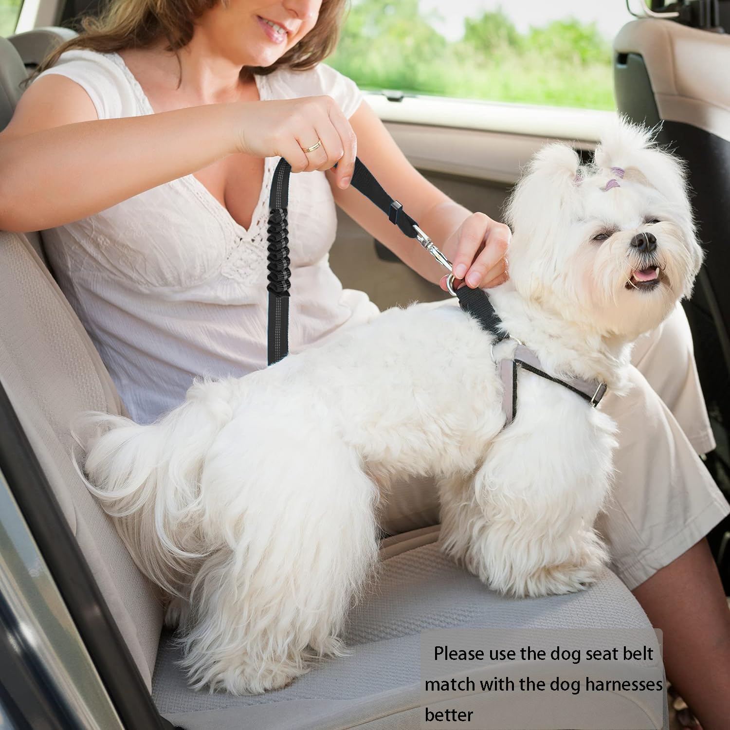 Ceinture de sécurité de voiture pour chien réglable et robuste – Grande corde de Traction pour chien en nylon rayé pour les promenades en voiture