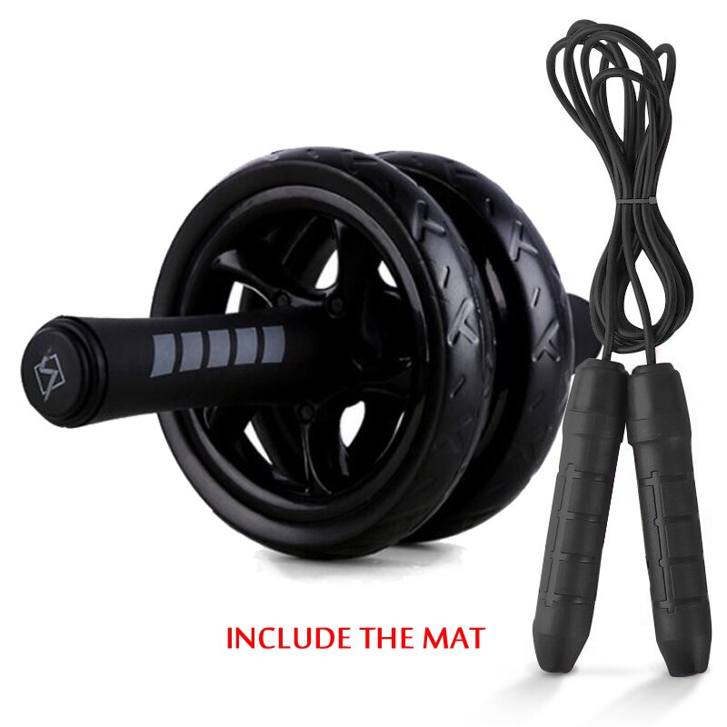 Black Ab Roller &amp; Jump Rope No Noise Abdominal Wheel Ab Roller with Mat For Arm Waist Leg Exercise Gym Fitness Equipment: Black 4 with Rope