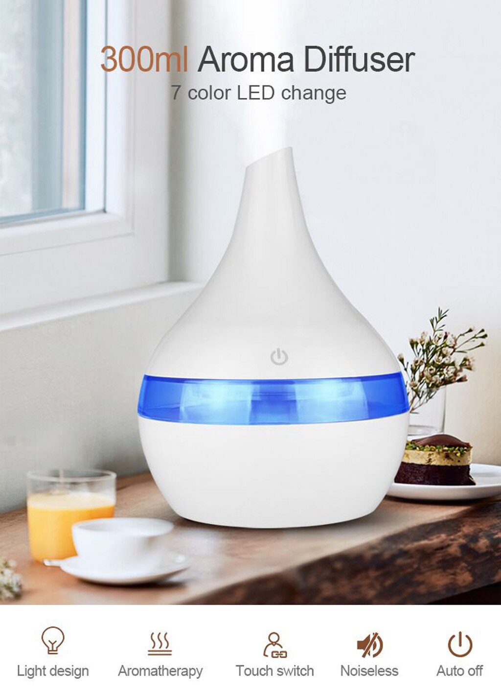 4# 300ml Essential Aroma Diffuser Cool-mist Humidifier Led Ultrasonic Aroma Aromatherapy Humidifiers Household Bedroom Freshener