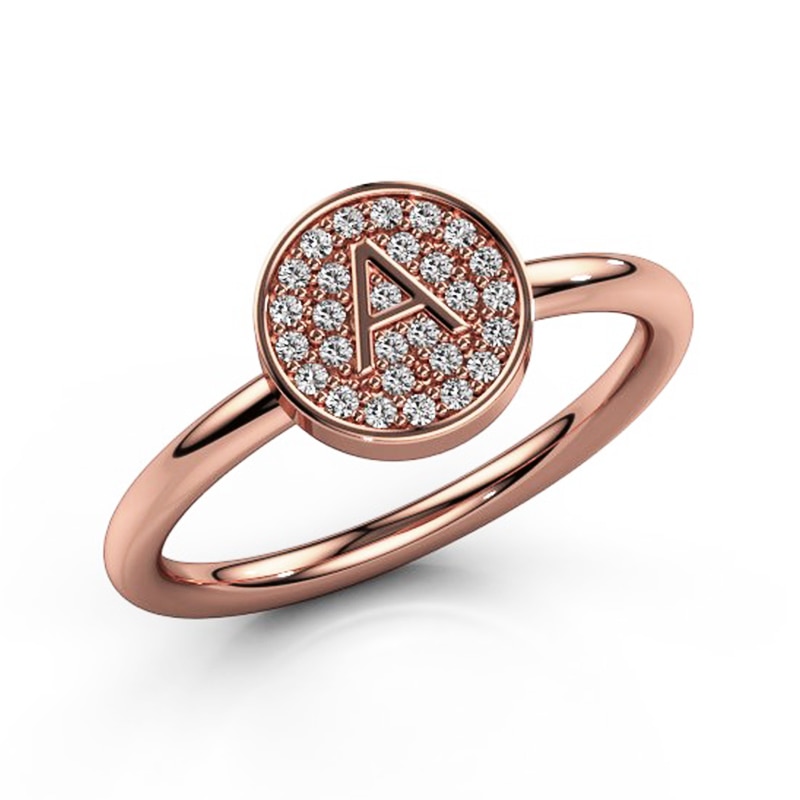 Huitan-anillo redondo geométrico para mujer, con letra 'A' anillo de compromiso, anillos de importantes para mujer, Color oro rosa de lujo: 9