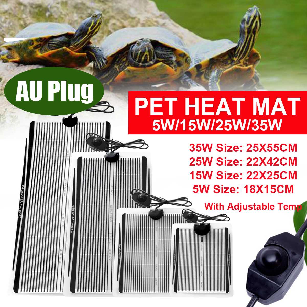 5W/15W/25W/35W 220V Reptile Heating Mat Adjustable Temperature Controller Pet Warm Heat Pad for Snakes Tortoise Lizard Spider AU