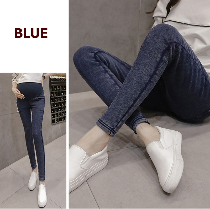 Mutterschaft Jeans Winter Dünne Hosen Caprihose für schwangere frauen Hohe taille Gamaschen schwangerschaft kleidung mutterschaft kleidung: dick Samt Blau / L