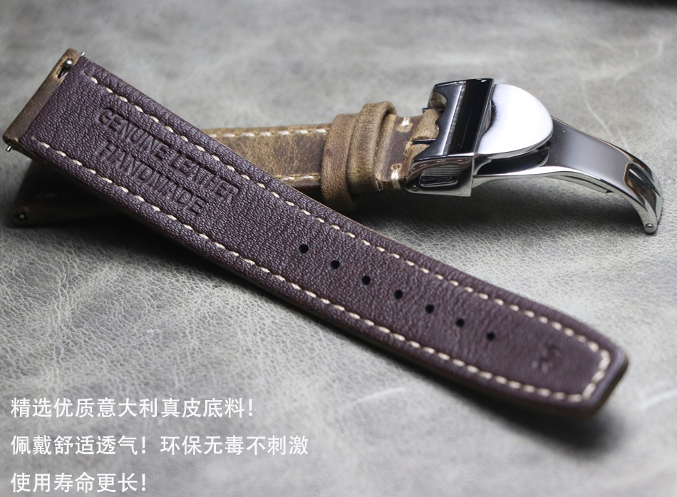 Bracelet de montre Vintage marron fait main en cuir de cheval fou 20mm 21mm 22mm bracelet de montre en cuir de veau véritable pour IWC