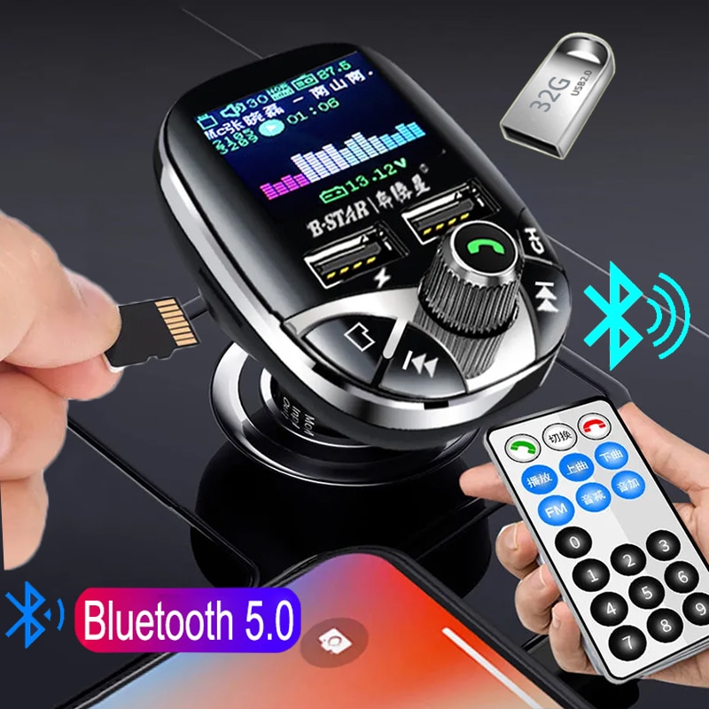 Jinserta Afstandsbediening Bluetooth Fm-zender Modulator Kleur Screen Handsfree MP3 Speler Dual Usb Charger Map Schakelaar