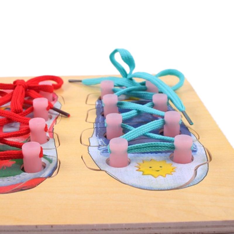 (Paquete de 3) Calzado de cordones de madera, juguete para aprender a atar cordones, juguete de entrenamiento de Motor fino, juego de mesa para niños