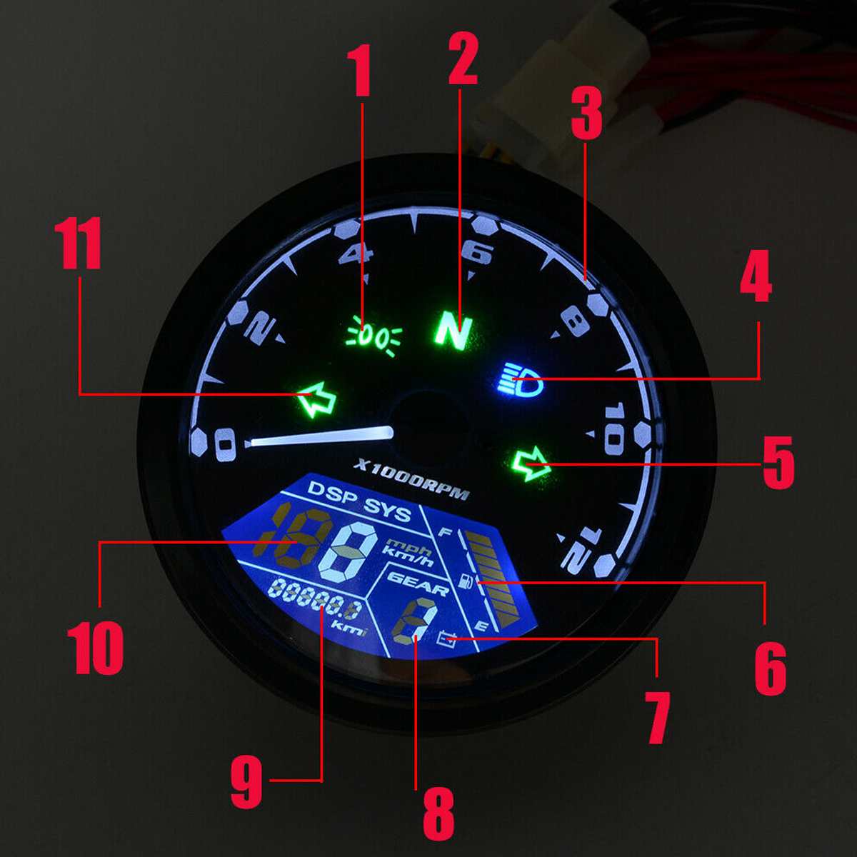 12000RPM Motorcycle LCD Digital Display Speedometer Tachometer Odometer Gauge Cafe Racer Motor 8-18V Universal