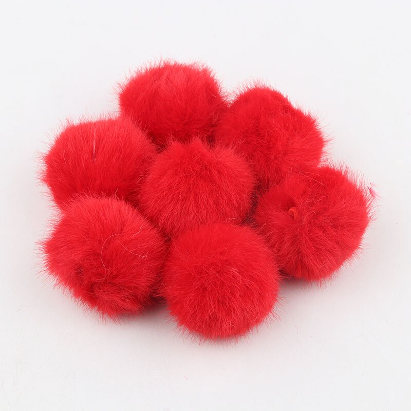 35mm/10 Uds. Bolas de piel de conejo pompón Artificial Multi color pompón DIY pompones manualidades para bolas de pelo Furball suministros de costura: red