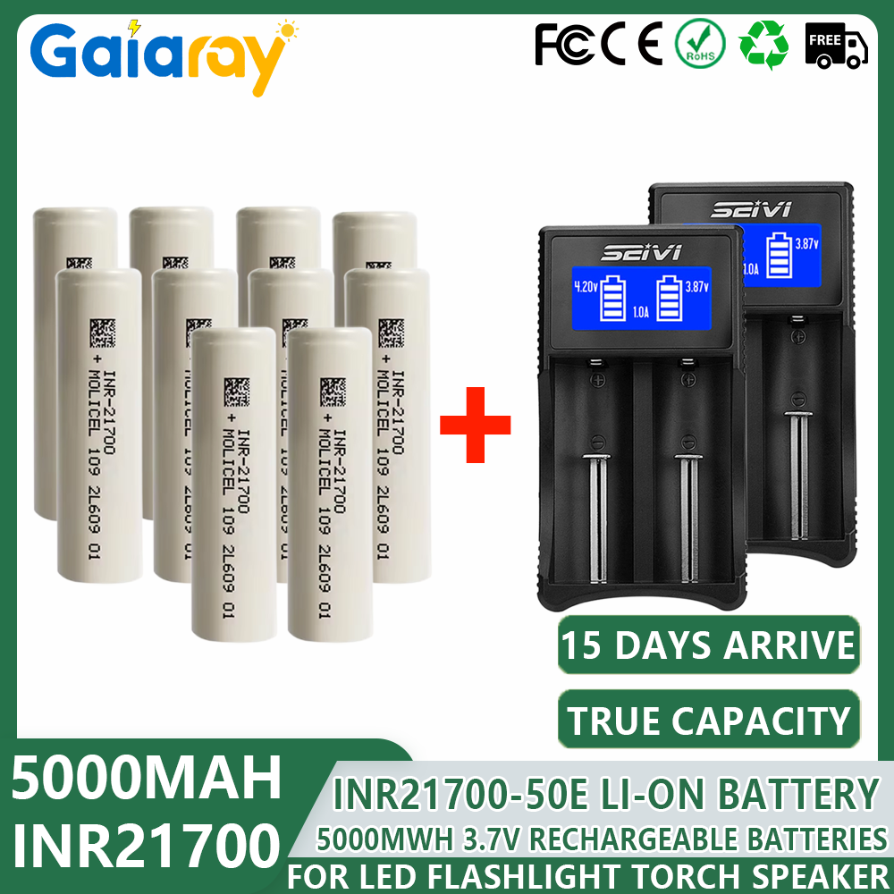 1-10 pcs inr 21700 battery 21700-50e 3,7 v 5000 mah super large capacity lithium-ion battery 5000 mah rechargeable batteries + charger