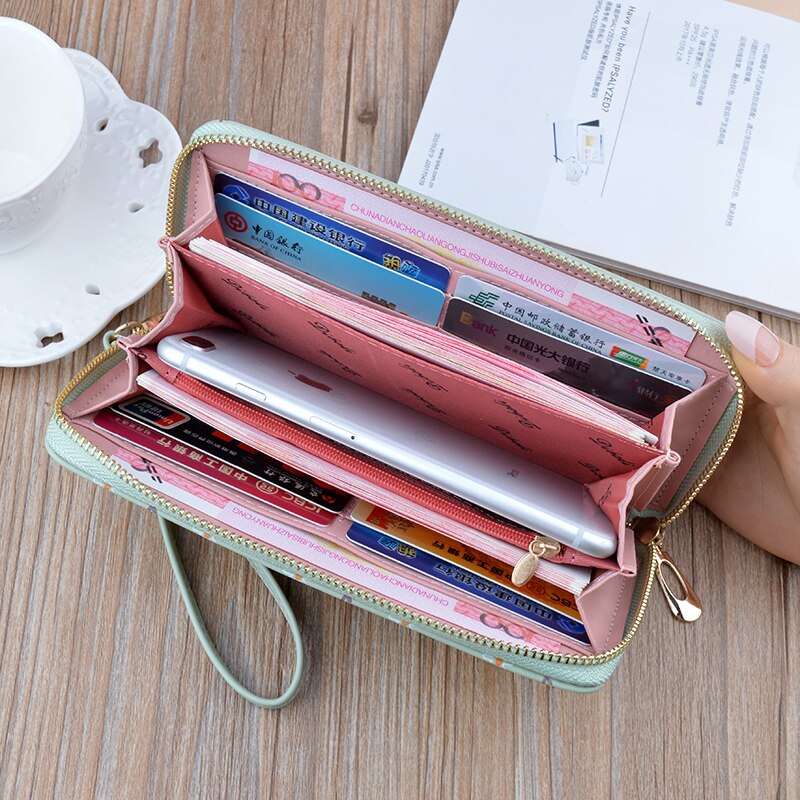 Laamei mulheres carteira longa flor impressão feminina carteiras embreagem senhora bolsa zíper telefone bolso titular do cartão das senhoras sacos de titular do cartão
