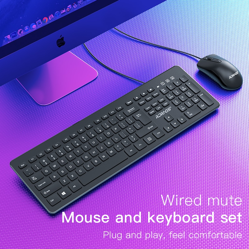 Silent Keyboard and Mouse Set Wired Ergonomic Mute Keycap Office Gaming USB Full-size Keyboard Mouse Combo Desktop PC Keyboard