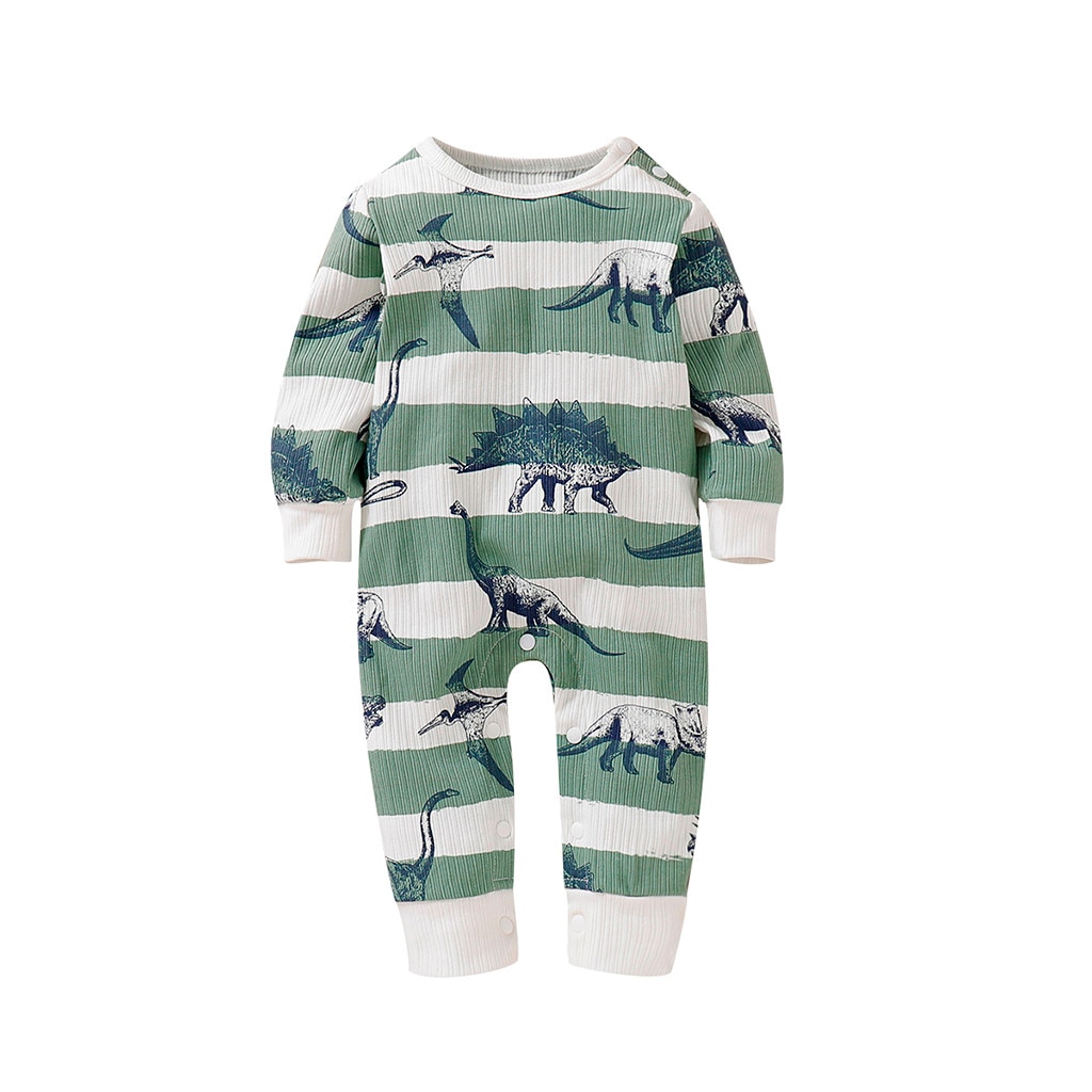 Fall Winter Infant Baby Romper Jumpsuit Boy Girls Long Sleeve Dinosaur Striped Print Romper Jumpsuit Clothes A1