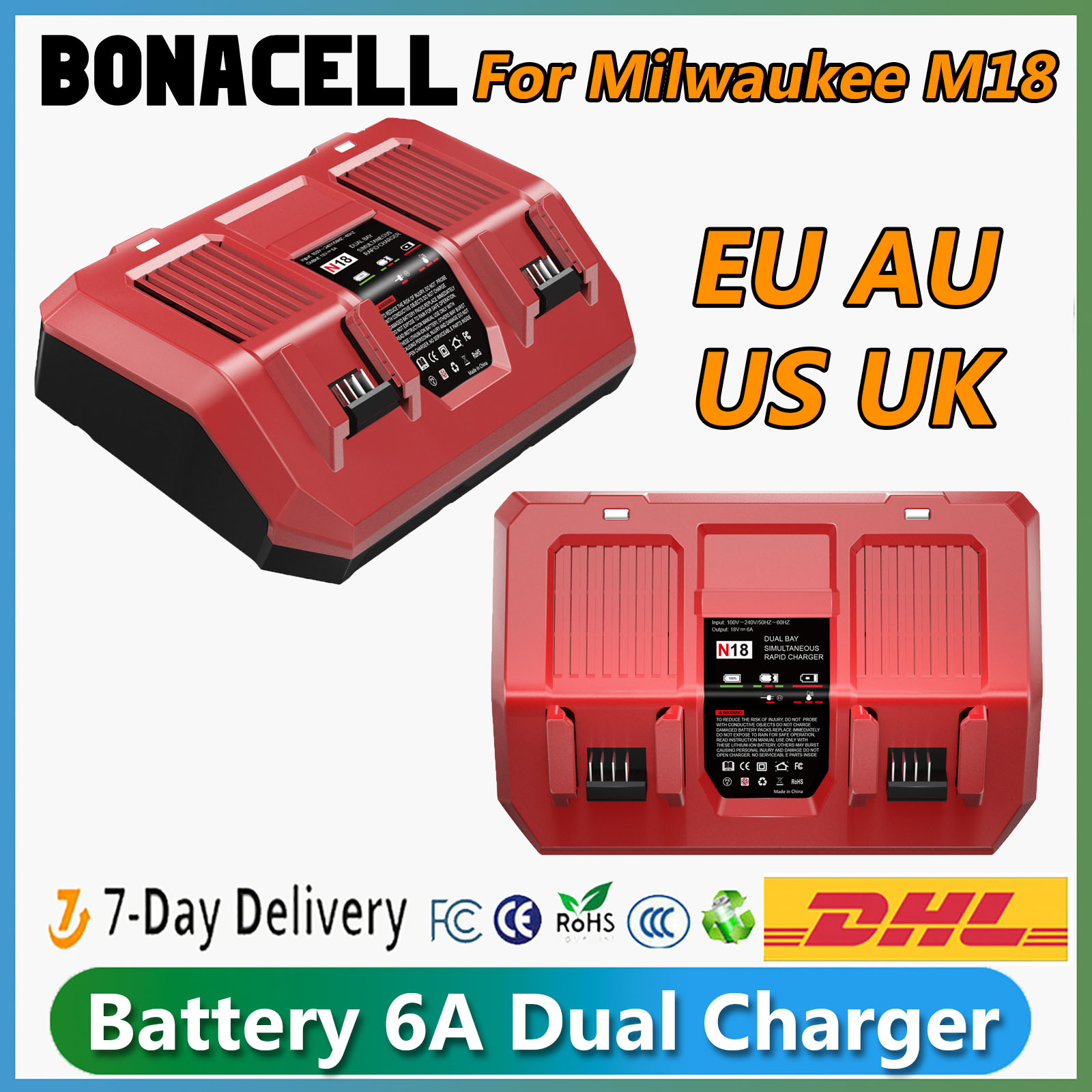 Pour batterie Milwaukee M18 double chargeur 6A 18V pour batterie Li-ion Milwaukee M18B5 XC 48-11-1815 48-11-1850 2604-22 2604-20