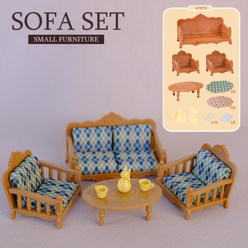 Miniatur-Puppenhaus-Möbelset, Miniatur-Küchenutensilien, Sofa-einstellen für das Wohnzimmer, Zubehör für BJD-Puppen: Lila