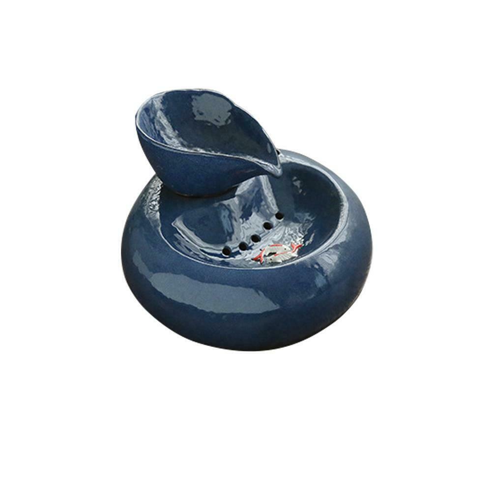 Fuente eléctrica de cerámica para gatos y perros, tazón para beber, fuente de agua automática para gato, dispensador de productos para mascotas, cuenco para comida: Blue / US plug