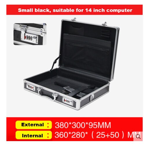 Aluminum alloy tool case portable cipher box Tool safe File box Hardware Equipment Box Multi-function Large size with lock: black with file bag