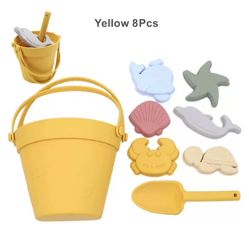 Kinder Silikon Strand Spielzeug für Kinder Baby Sandkasten Strand Spielzeug Set mit Eimer Schaufel Andere Zubehör Wasser Spiel Spielen Im Freien spielzeug: Yellow