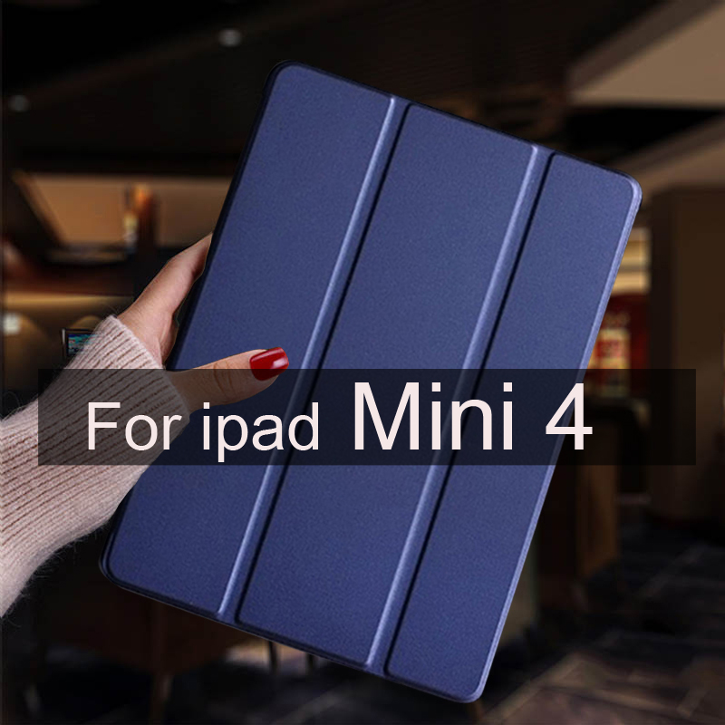 For ipad mini 5 4 3 2 1 Case Leather Stand Smart Tablet Cover Skin For iPad Mini 4 Case Mini 2 3 1 Mini 5 Protective Shell: Mini 4 Navy blue