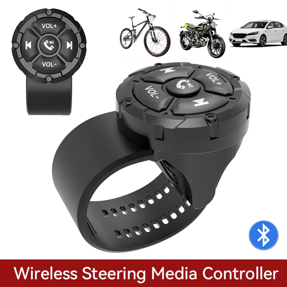 Pulsante multimediale Bluetooth telecomando IPX6 tipo cinturino impermeabile controllore senza fili per volante per auto, bici, moto