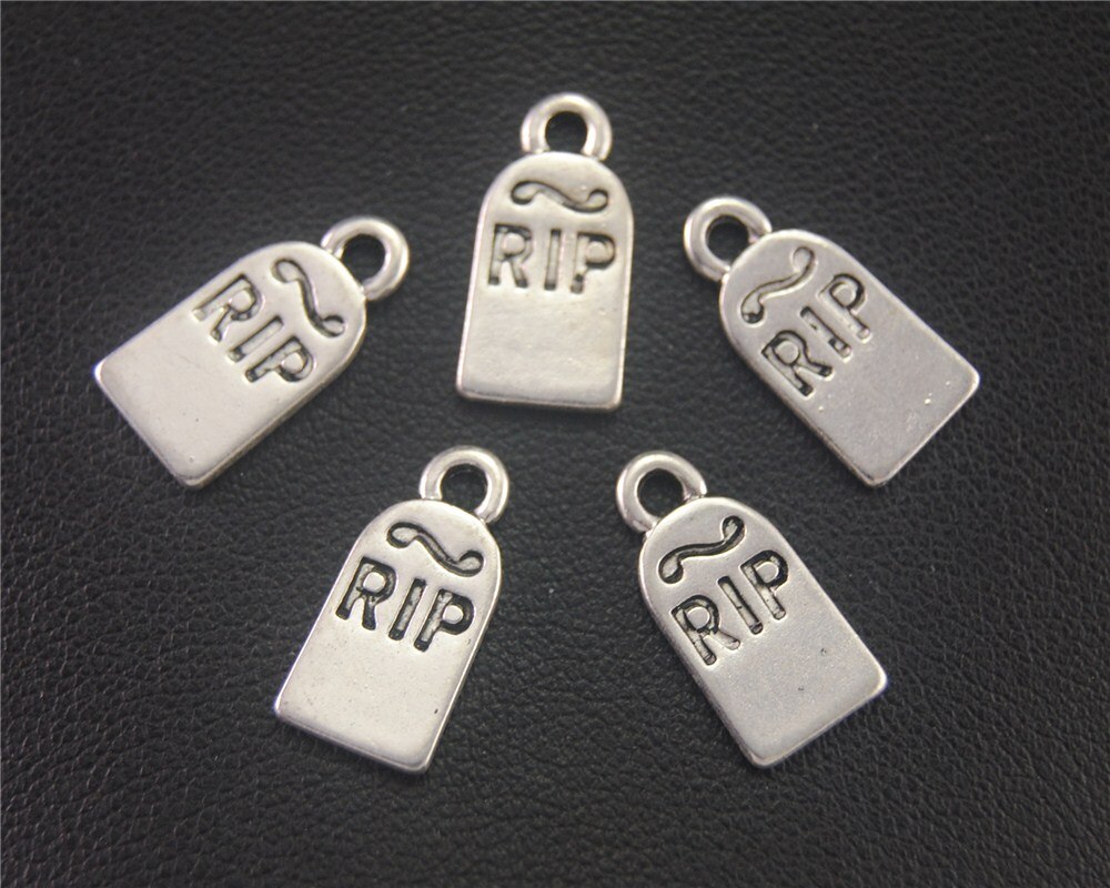 15Pcs Zilver Kleur Halloween Grafsteen Rip Charms Accessoires Voor Sieraden Maken 16X8mm A2004