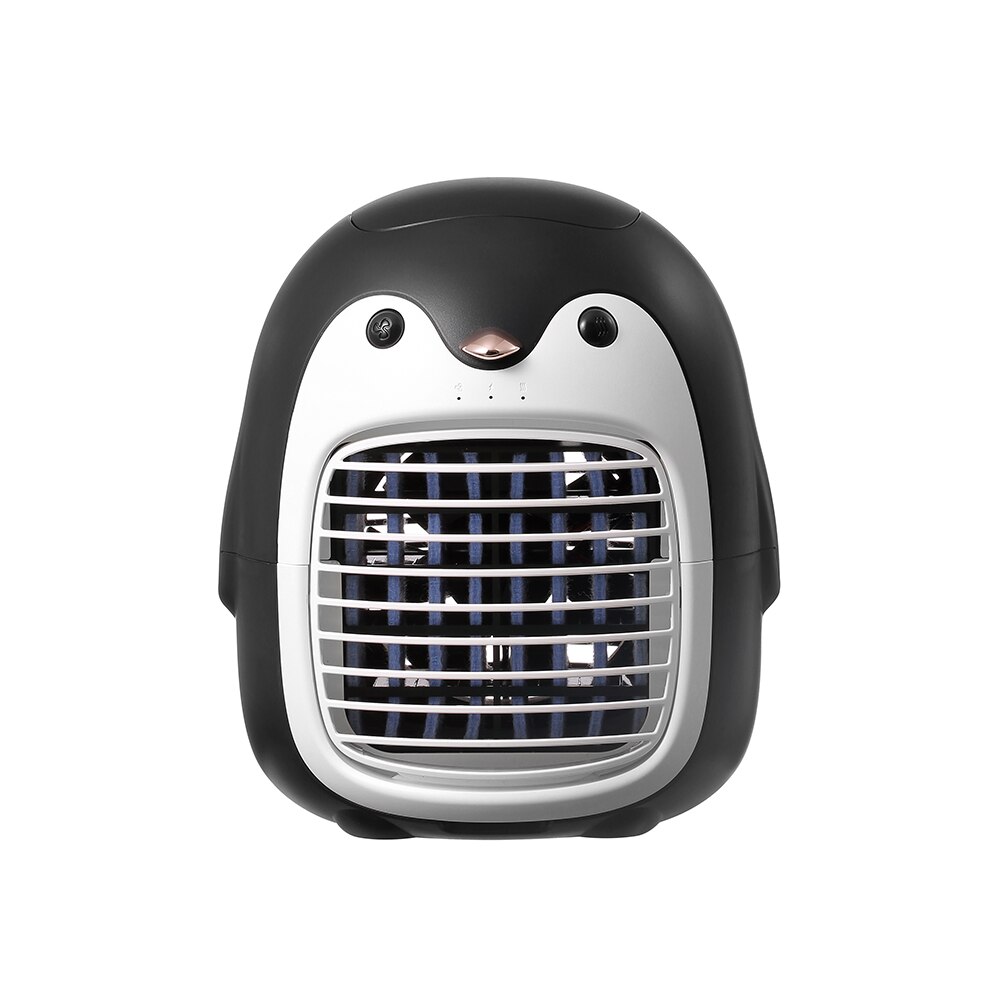 Leuke Pinguïn Zomer Cooling Fan Desktop Oplaadbare Airconditioner 2000Mah Draadloze Water Mist Ventilator 3 Snelheden Aanpassing: Black