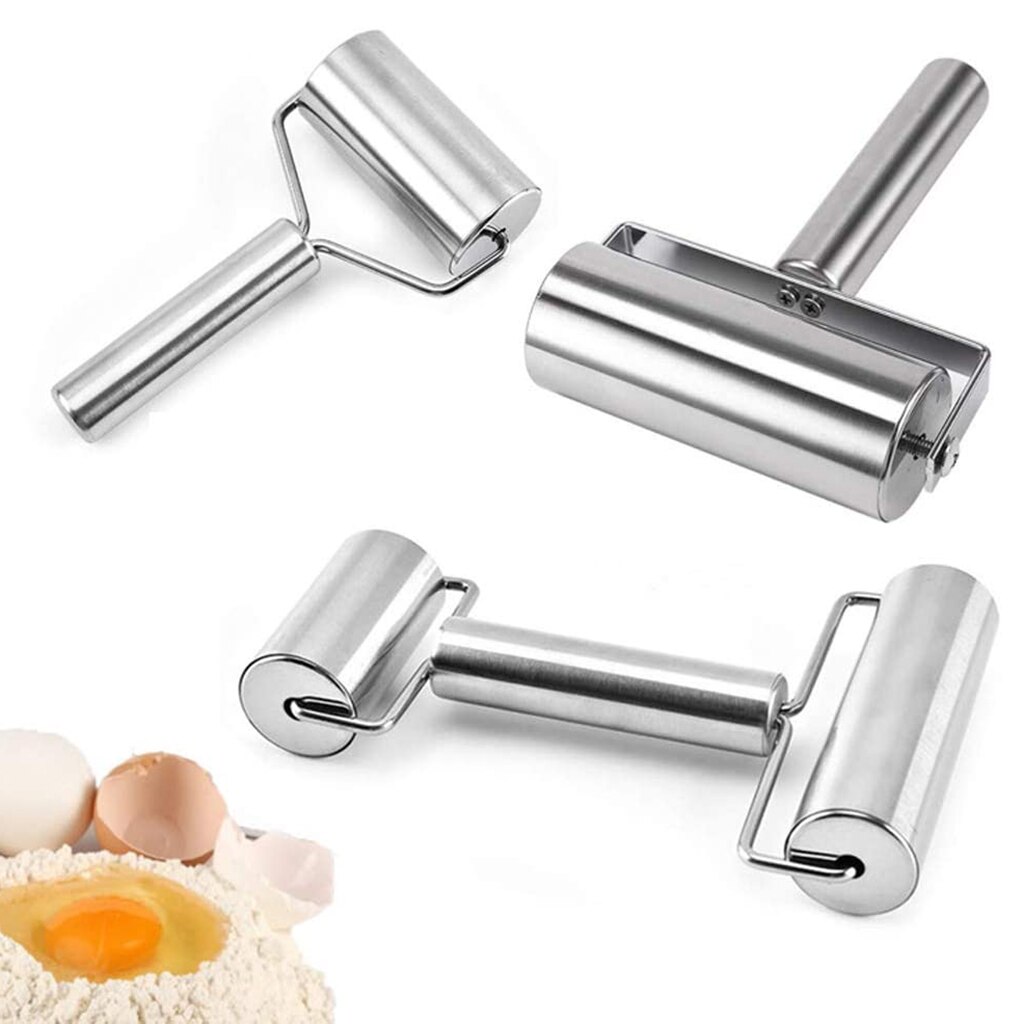 Stainless Steel Roller Non-Stick Rolling Pin with Handle Dough Pastry Pizza Making Bakery Kitchen Utensils Tool