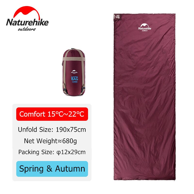 Naturehike Slaapzak Ultralight LW180 Waterdicht Katoen Slaapzak Natuur Wandeling Zomer Outdoor Wandelen Camping Slaapzak: Red - 190x75cm