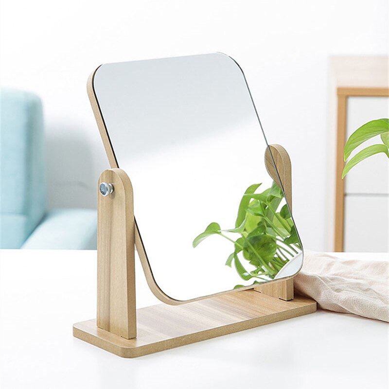Espejo de tocador para maquillaje, espejo con aumento de poros y espinillas, espejo decorativo de madera, espejo de maquillaje sencillo, giratorio