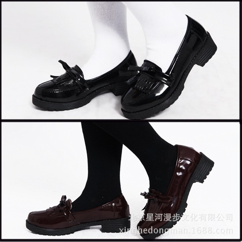 Hell girl cos schoenen japanse studentenschoenen kunstmatige pu meisjes leren schoenen loli ronde neus lage schoenen vrouwen