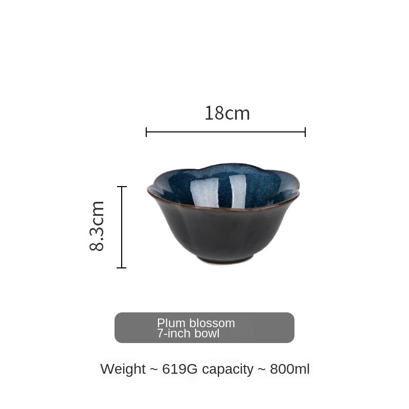 Olho azul Forno Placa de Gelo Rachadura Esmalte Louça Cerâmica Prato Louça de Porcelana Jogo de Jantar Tigela De Sopa De Macarrão Tigela Tigela de Arroz: 7 inch bowl