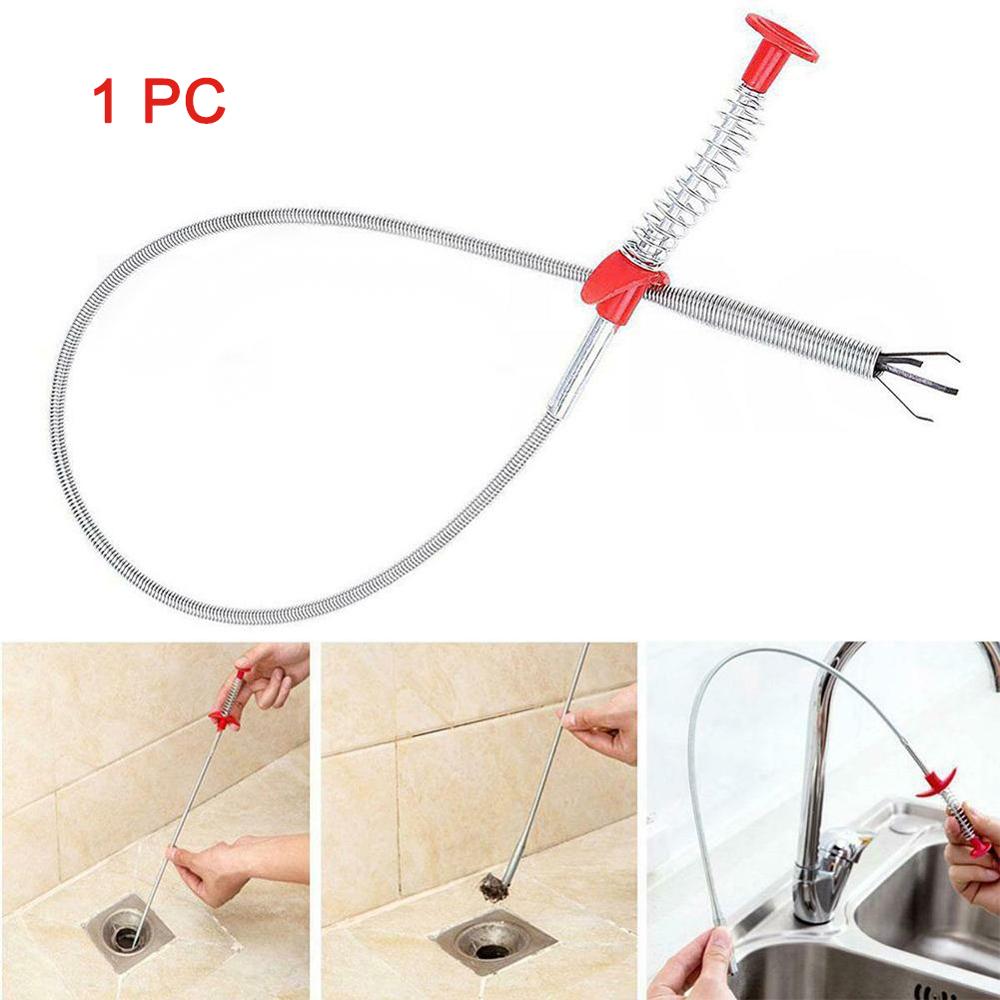 60CM flexible gancho para limpieza del fregadero Dispositivo de dragado de alcantarilla fregadero tubo Desagüe de cocina ducha inodoro tubo de resorte herramientas removedor de cabello