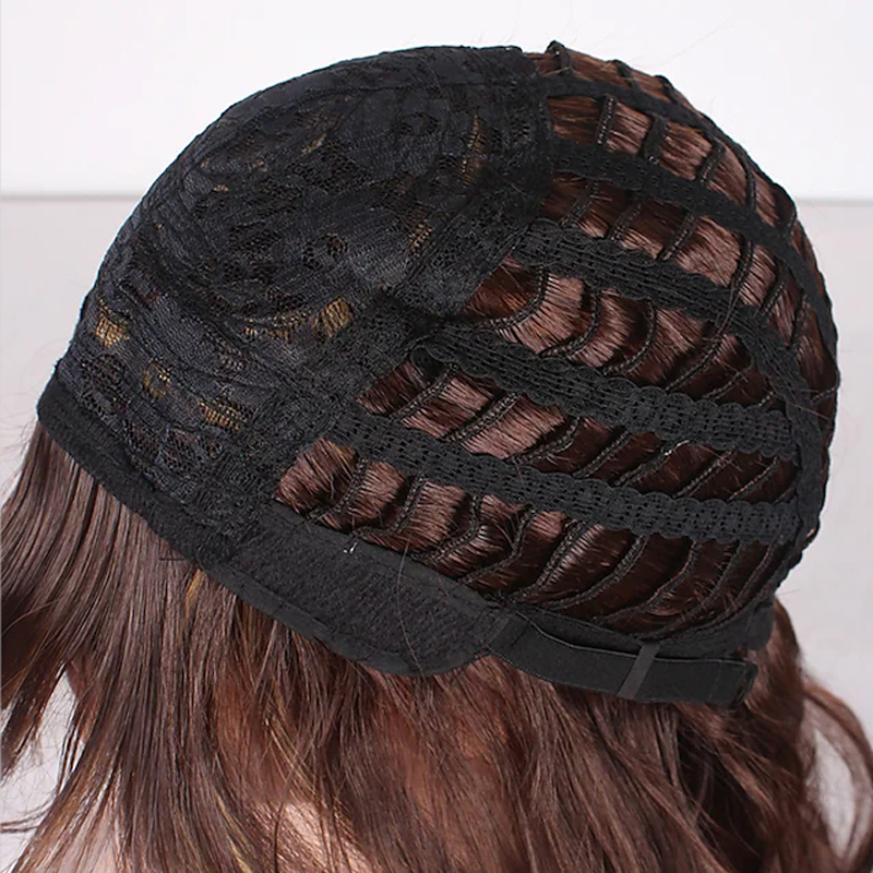 Hairjoy synthetische korte steile pruiken voor blanke vrouwen, gemengde bruine pruiken met pony, korte haarpruiken