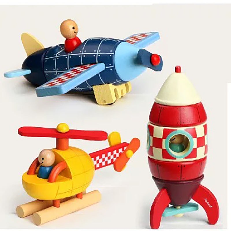 Holz Magnetischen Rakete Flugzeug Hubschrauber Montage Puzzle Bausatz freundlicher Vorschule Pädagogisches Spielzeug für freundlicher freundlicher