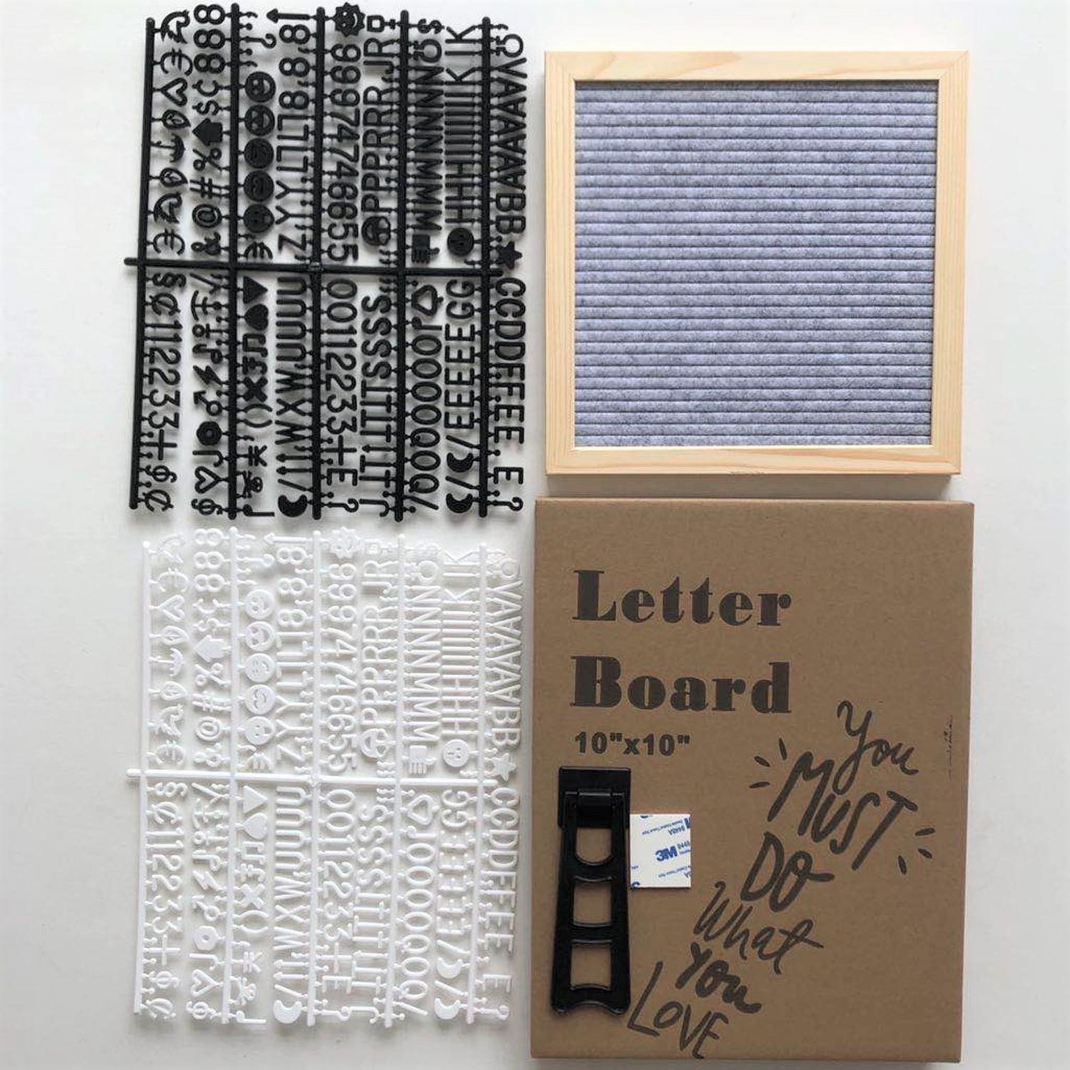Felt Letter Board Wooden Frame Message Board Letter Changeable Symbol Bulletin Presentation Office Home Decorative Boards Crafts: hua grey