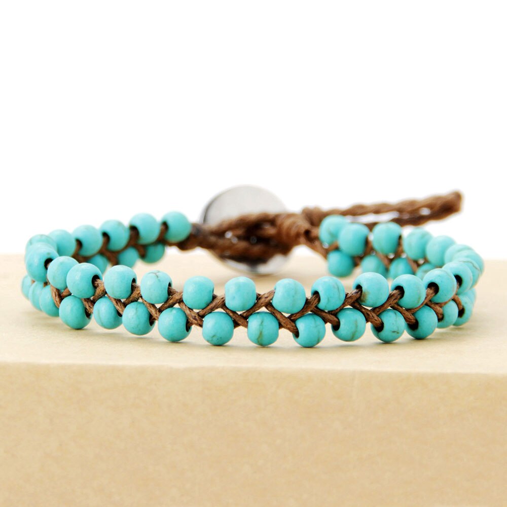 Boho Bracelets Handmade Stones Wax Cord Wrap Bracelet Beads String Girls Bracelet USA Tribal Bracelet
