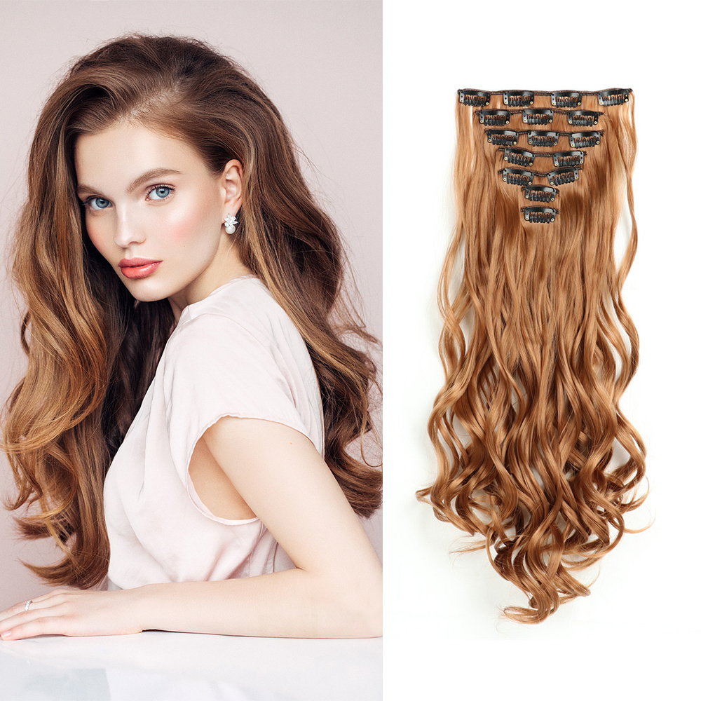 Extensiones de cabello con Clip, 7 Uds., cabeza completa, 22 pulgadas de largo, rizado, ondulado, sintético, Ondulado Natural para mujeres y niñas: #30
